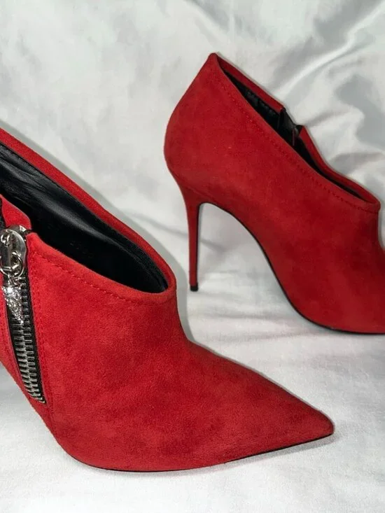 Giuseppe Zanotti Red Suede Leather High Heel Shoes Ankle Booties - Picture 4 of 8